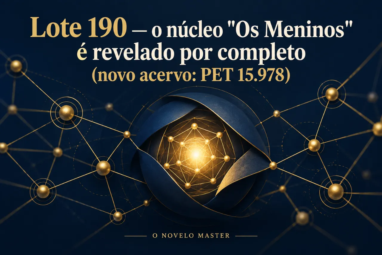 Arte de divulgação gerada por inteligência artificial: Lote 190 — o núcleo "Os Meninos" é revelado por completo (novo acervo: PET 15.978)