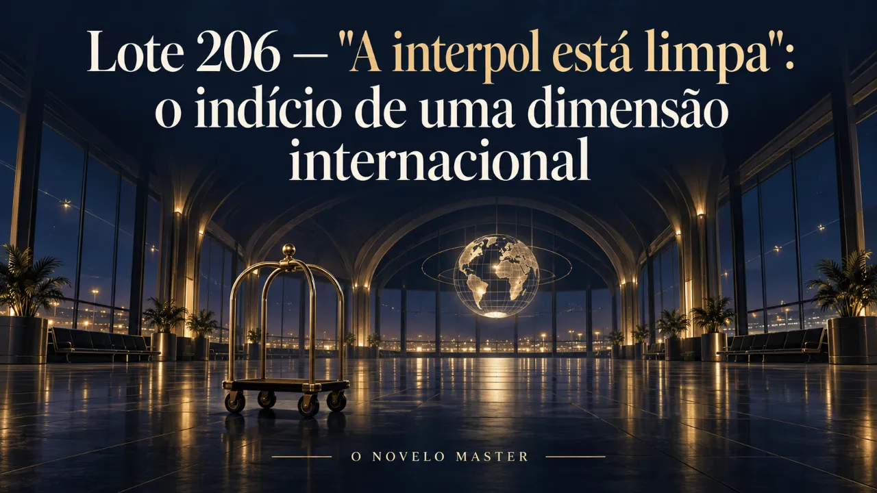 Arte de divulgação gerada por inteligência artificial: Lote 206 — "A interpol está limpa": o indício de uma dimensão internacional