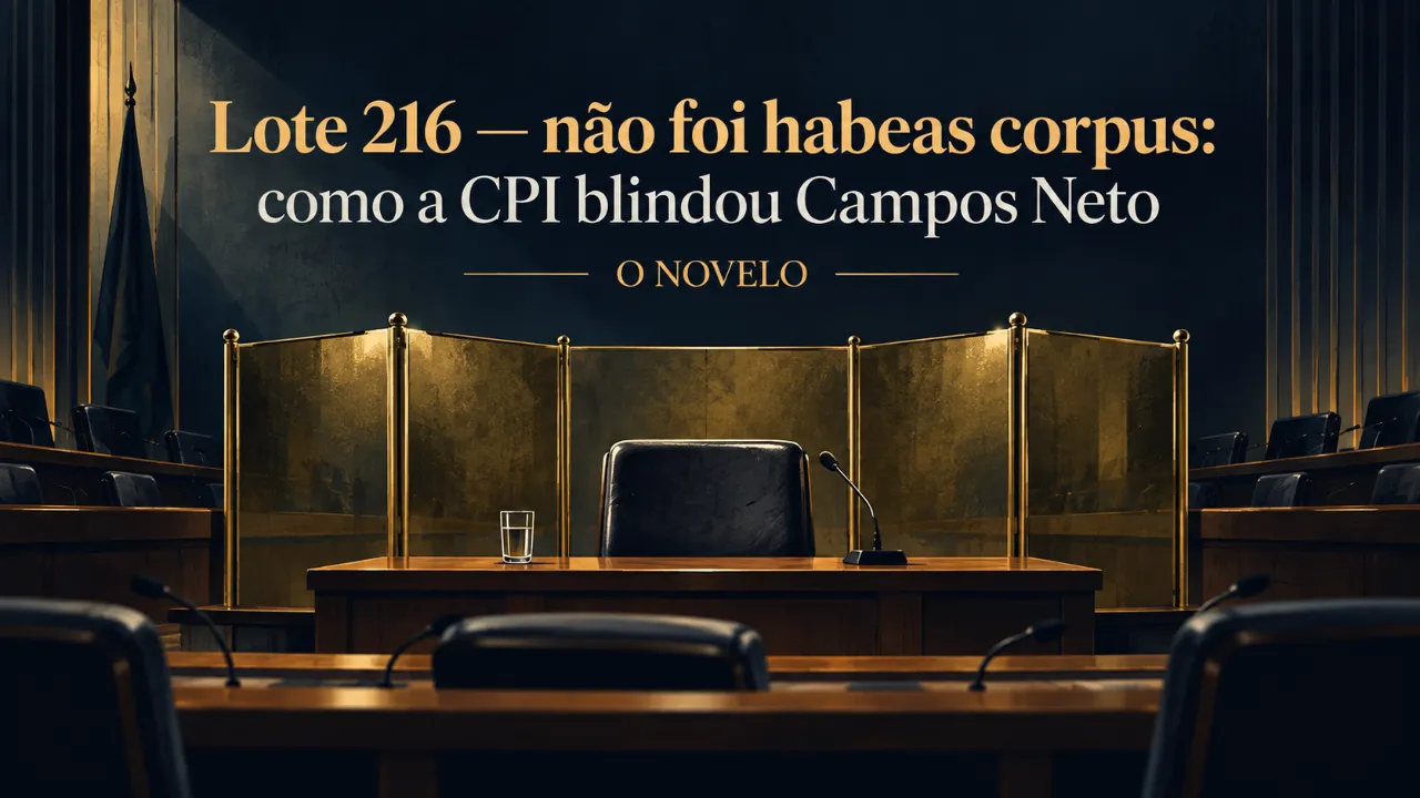 Arte de divulgação gerada por inteligência artificial: Lote 216 — não foi habeas corpus: como a CPI blindou Campos Neto